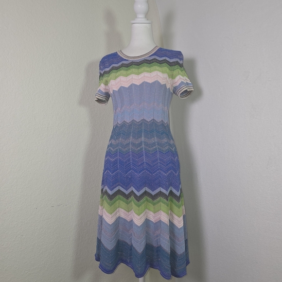 Milly Knit Chevron Zig Zag Midi Dress Multicolor Metallic – Size S - Picture 1 of 15